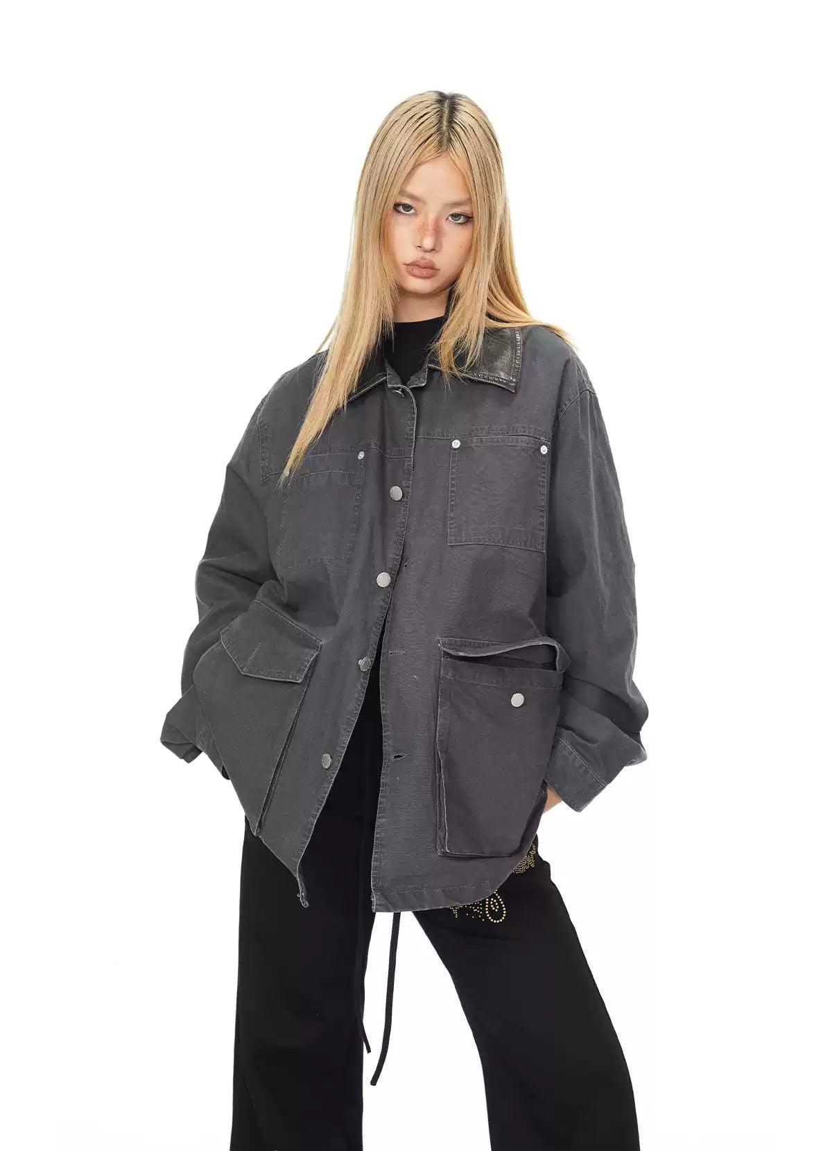 BB Multiple Pockets Long Denim Jacket-korean-fashion-Jacket-BB's Closet-OH Garments