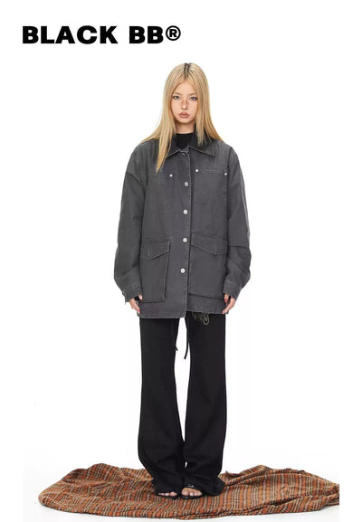 BB Multiple Pockets Long Denim Jacket-korean-fashion-Jacket-BB's Closet-OH Garments