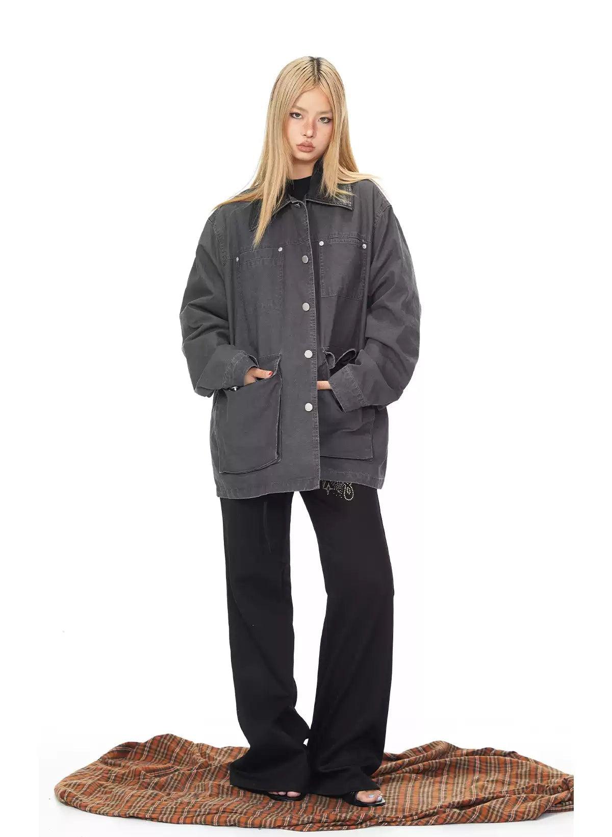 BB Multiple Pockets Long Denim Jacket-korean-fashion-Jacket-BB's Closet-OH Garments