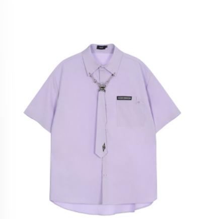 BB Neck Tie Chain Link Front Pocket Shirt-korean-fashion-Shirt-BB's Closet-OH Garments