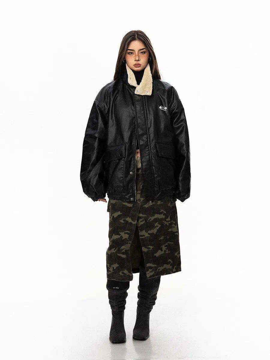 BB Oversized Pocket Sherpa Collared PU Leather Jacket-korean-fashion-Jacket-BB's Closet-OH Garments