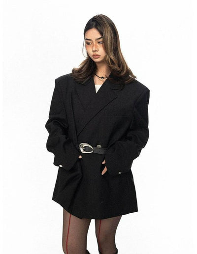 BB Oversized Shoulder Pad Belted Blazer-korean-fashion-Blazer-BB's Closet-OH Garments