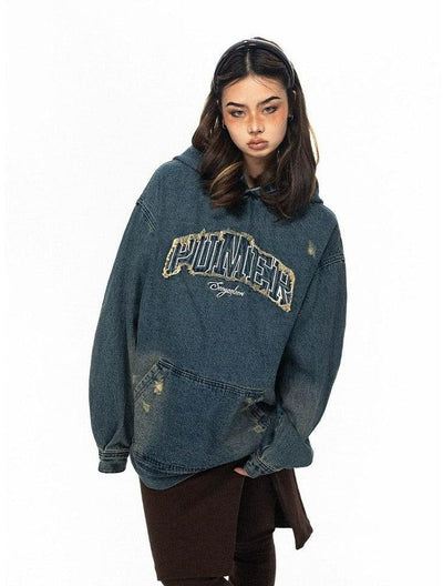 BB Patch Embroidered Letters Denim Hoodie-korean-fashion-Hoodie-BB's Closet-OH Garments