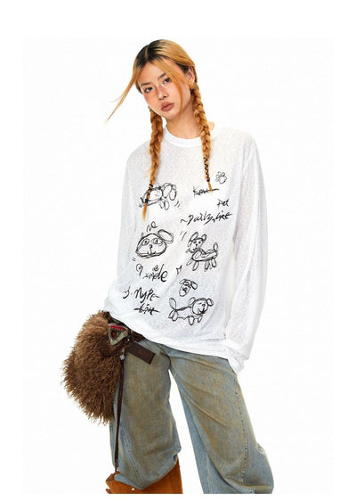 BB Pet Graphic Long Sleeve T-Shirt-korean-fashion-T-Shirt-BB's Closet-OH Garments