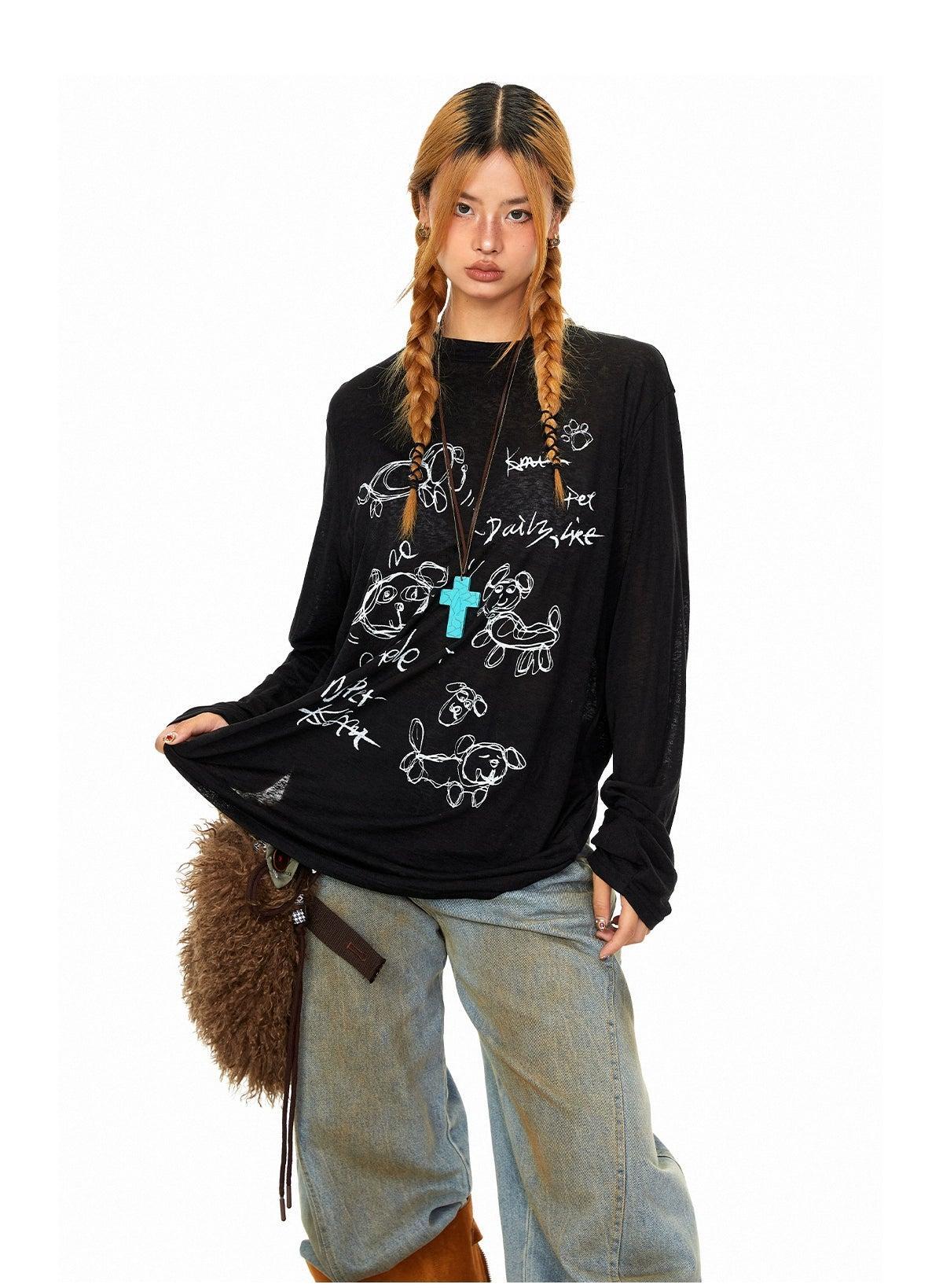 BB Pet Graphic Long Sleeve T-Shirt-korean-fashion-T-Shirt-BB's Closet-OH Garments