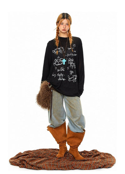 BB Pet Graphic Long Sleeve T-Shirt-korean-fashion-T-Shirt-BB's Closet-OH Garments