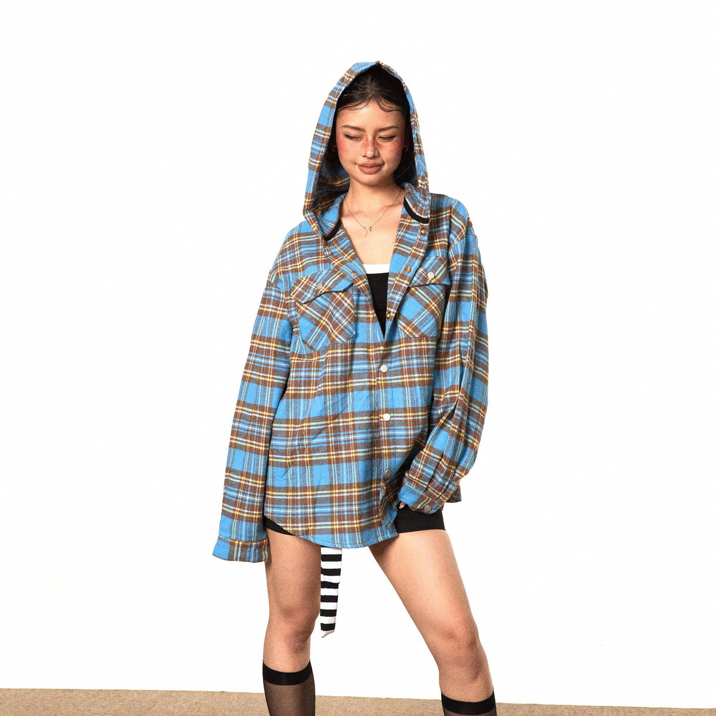 BB Plaid Buttons Hooded Shirt-korean-fashion-Shirt-BB's Closet-OH Garments