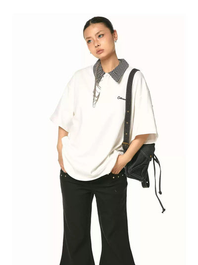 BB Plaid Collar Embroidery Polo-korean-fashion-Polo-BB's Closet-OH Garments