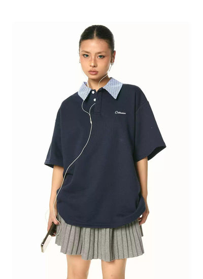 BB Plaid Collar Embroidery Polo-korean-fashion-Polo-BB's Closet-OH Garments