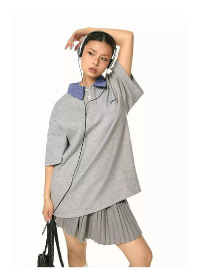 BB Plaid Collar Embroidery Polo-korean-fashion-Polo-BB's Closet-OH Garments
