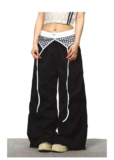 BB Plaid Contrast Wide Track Pants-korean-fashion-Pants-BB's Closet-OH Garments