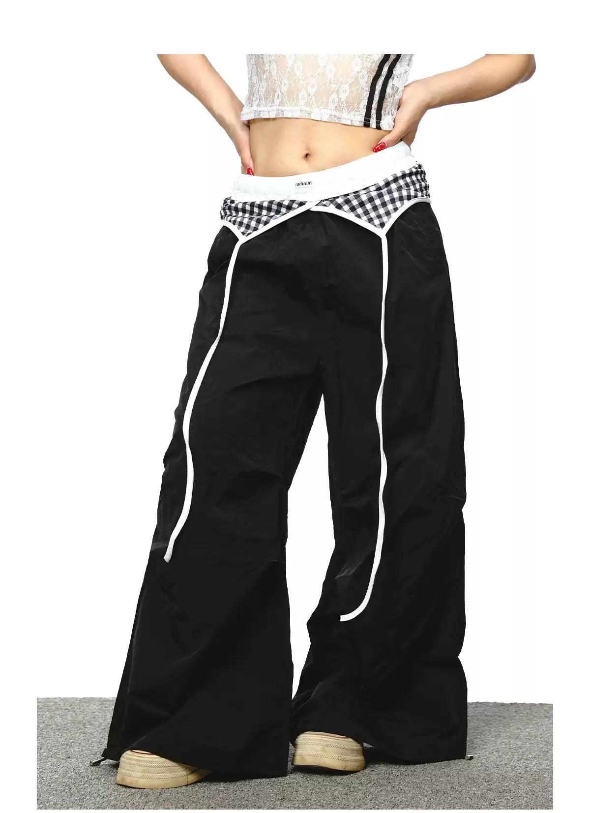 BB Plaid Contrast Wide Track Pants-korean-fashion-Pants-BB's Closet-OH Garments