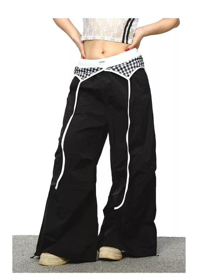 BB Plaid Contrast Wide Track Pants-korean-fashion-Pants-BB's Closet-OH Garments