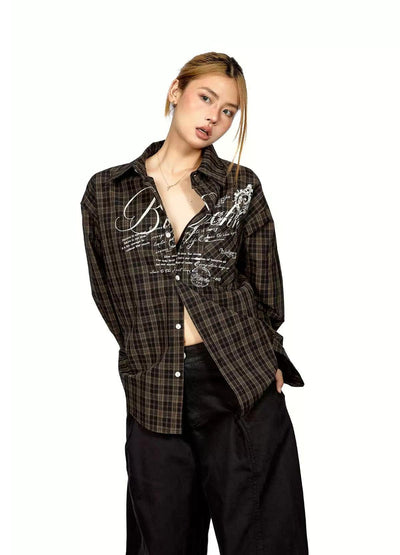 BB Plaid Letter Print Shirt-korean-fashion-Shirt-BB's Closet-OH Garments