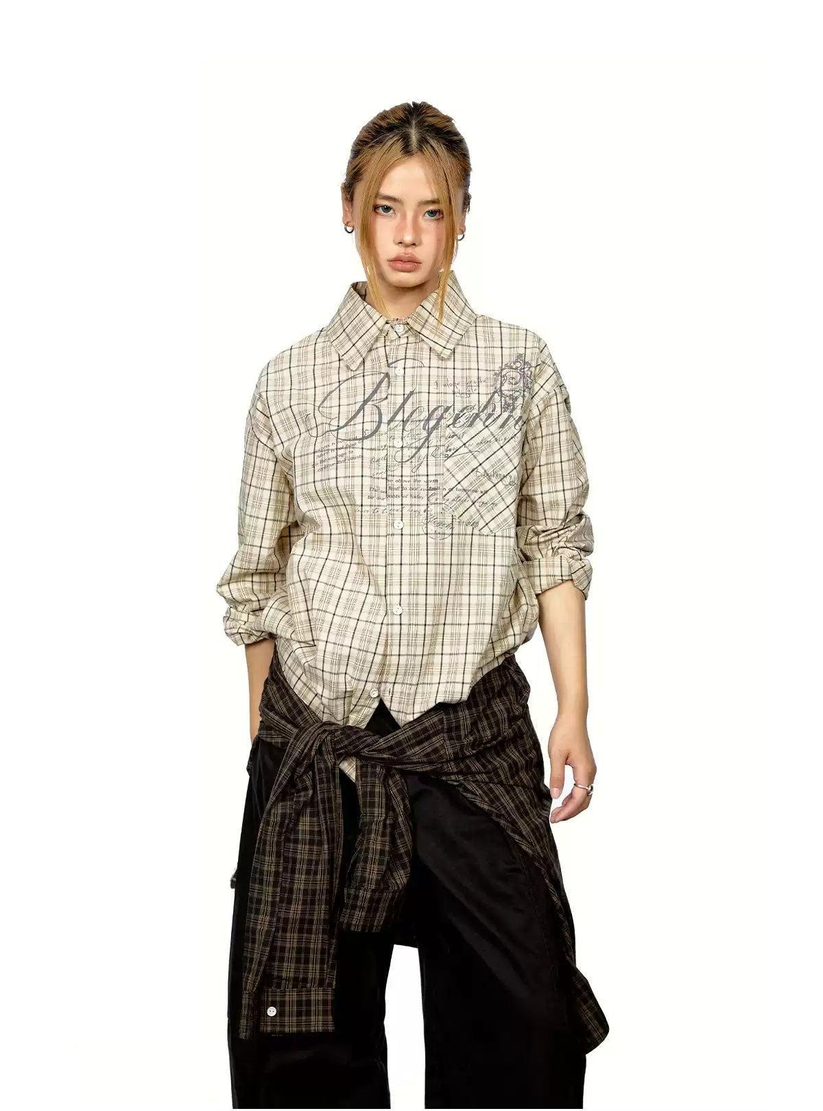BB Plaid Letter Print Shirt-korean-fashion-Shirt-BB's Closet-OH Garments