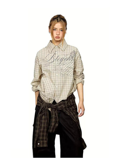 BB Plaid Letter Print Shirt-korean-fashion-Shirt-BB's Closet-OH Garments