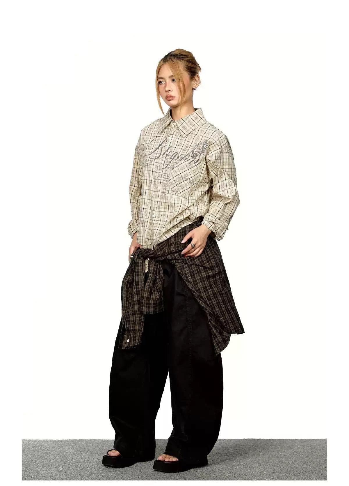 BB Plaid Letter Print Shirt-korean-fashion-Shirt-BB's Closet-OH Garments