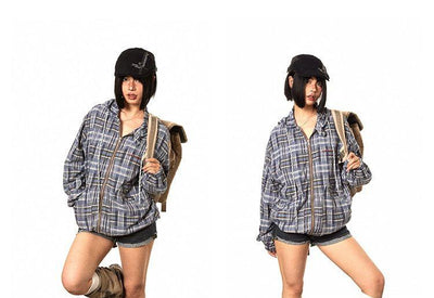 BB Plaid Pattern Hooded Jacket-korean-fashion-Jacket-BB's Closet-OH Garments