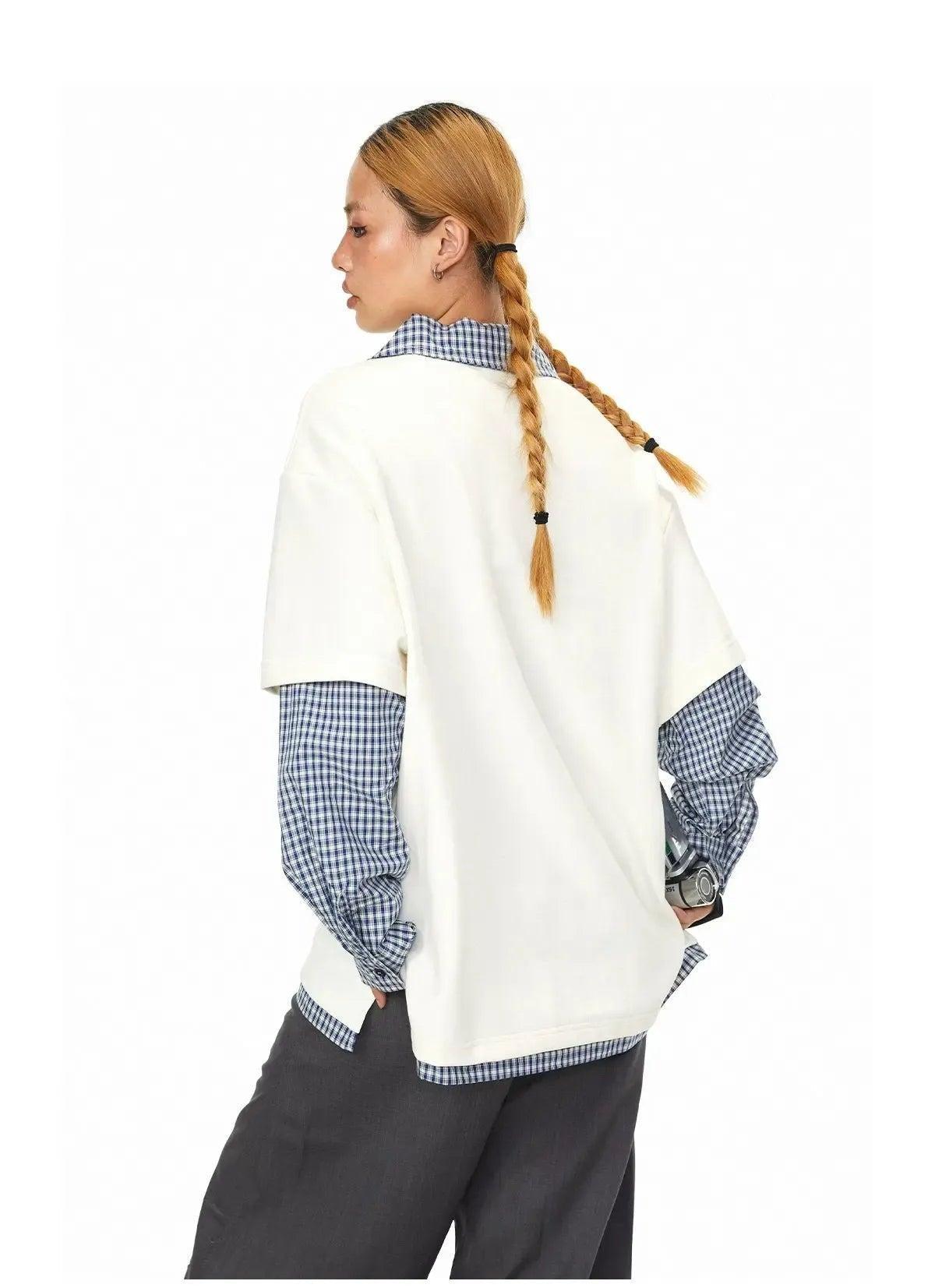 BB Plaid Spliced V-Neck Polo-korean-fashion-Polo-BB's Closet-OH Garments