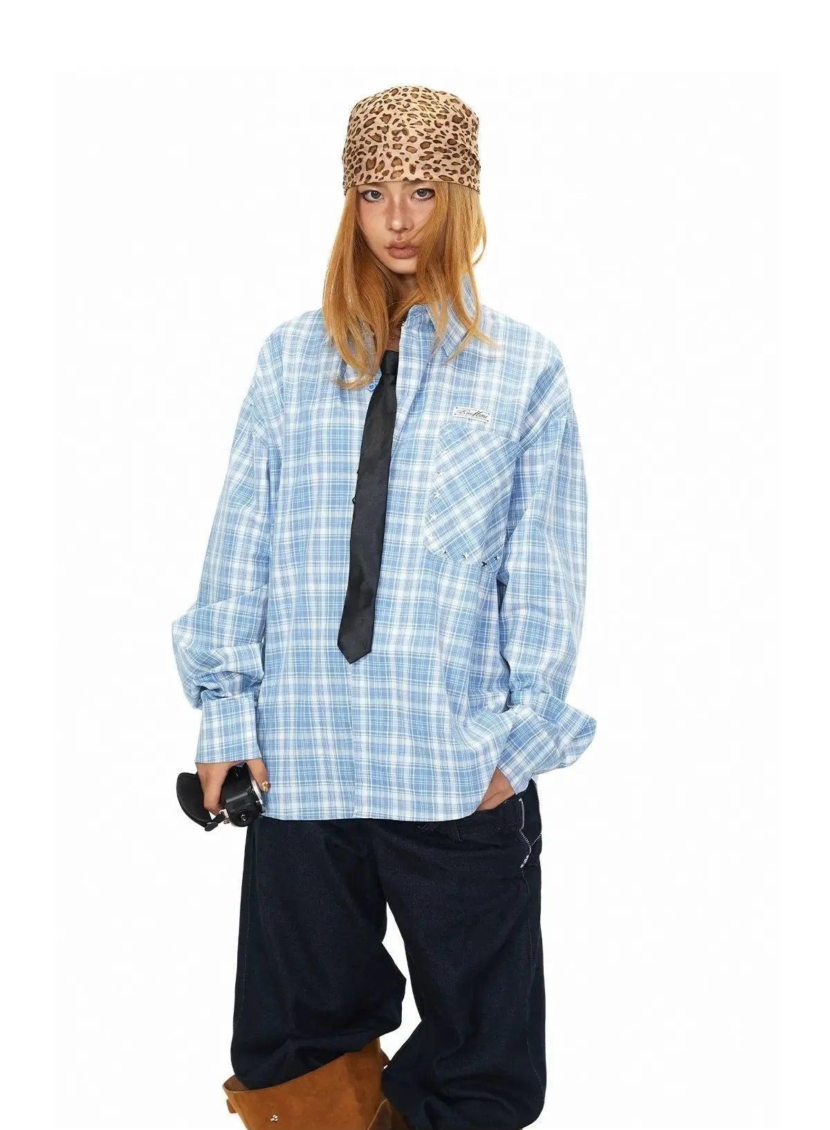 BB Plaid Star Rivet Pocket Shirt-korean-fashion-Shirt-BB's Closet-OH Garments