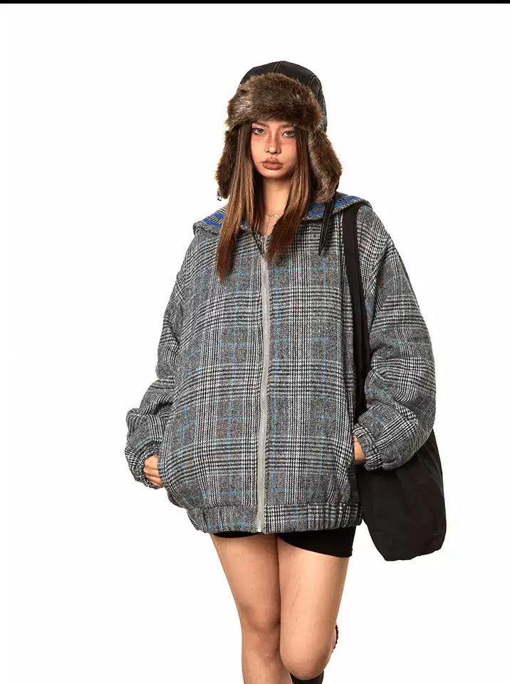 BB Plaid Zippered Hooded Jacket-korean-fashion-Jacket-BB's Closet-OH Garments