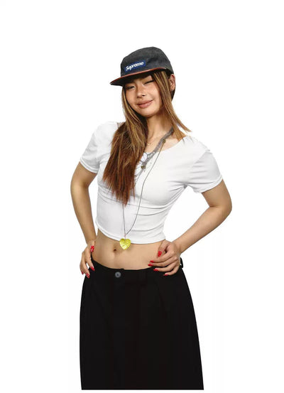 BB Plain Color Slim Cropped T-Shirt-korean-fashion-T-Shirt-BB's Closet-OH Garments