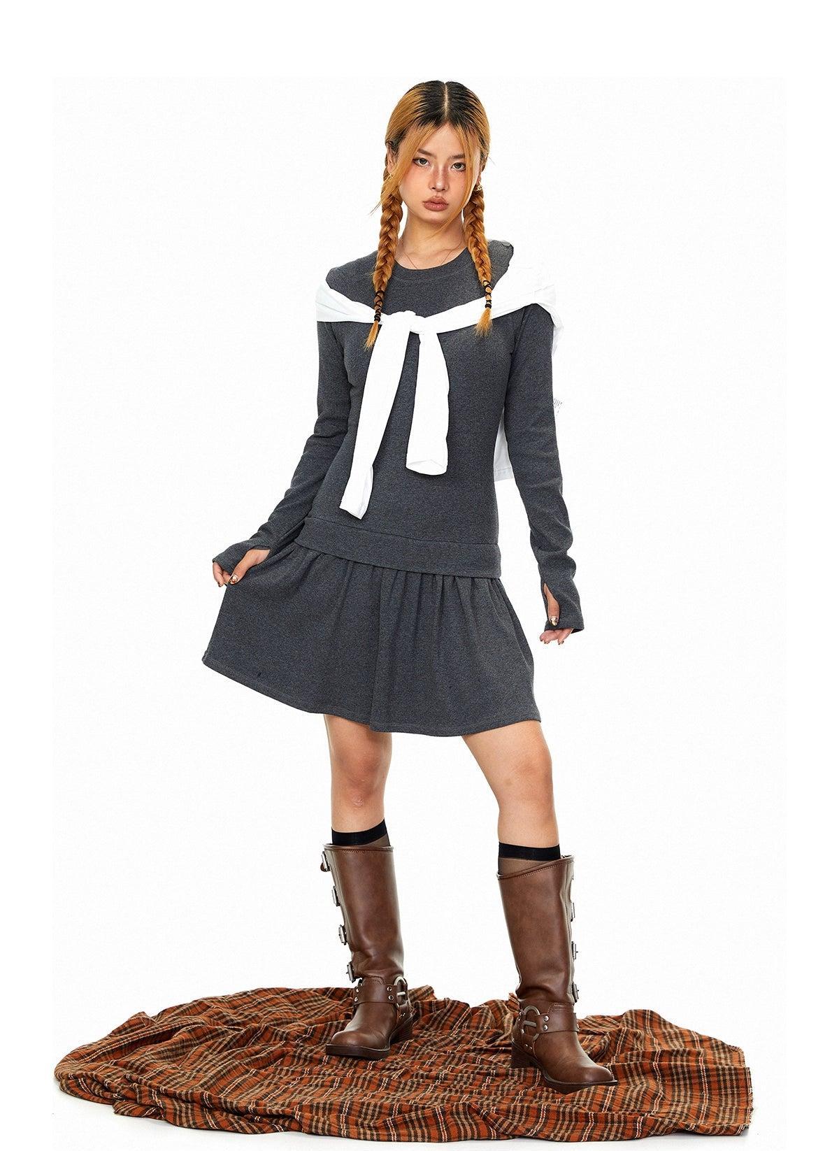 BB Plain Comfty Slim Long Sleeve Dress-korean-fashion-Dress-BB's Closet-OH Garments