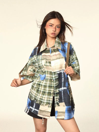 BB Print & Plaid Shirt-korean-fashion-Shirt-BB's Closet-OH Garments