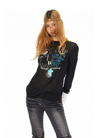 BB Puppy Graphic Polka Dots Long Sleeve T-Shirt-korean-fashion-T-Shirt-BB's Closet-OH Garments