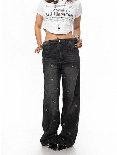BB Round Hole Pattern Loose Fit Jeans-korean-fashion-Jeans-BB's Closet-OH Garments