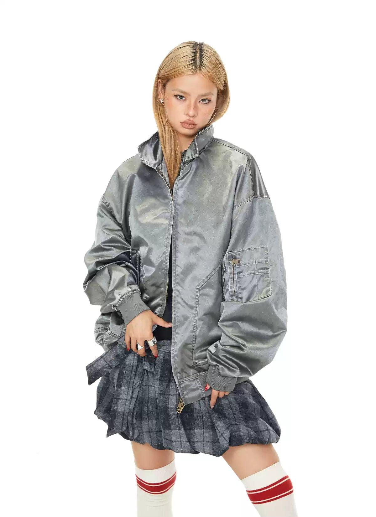 BB Shine Splice Zipped Jacket-korean-fashion-Jacket-BB's Closet-OH Garments