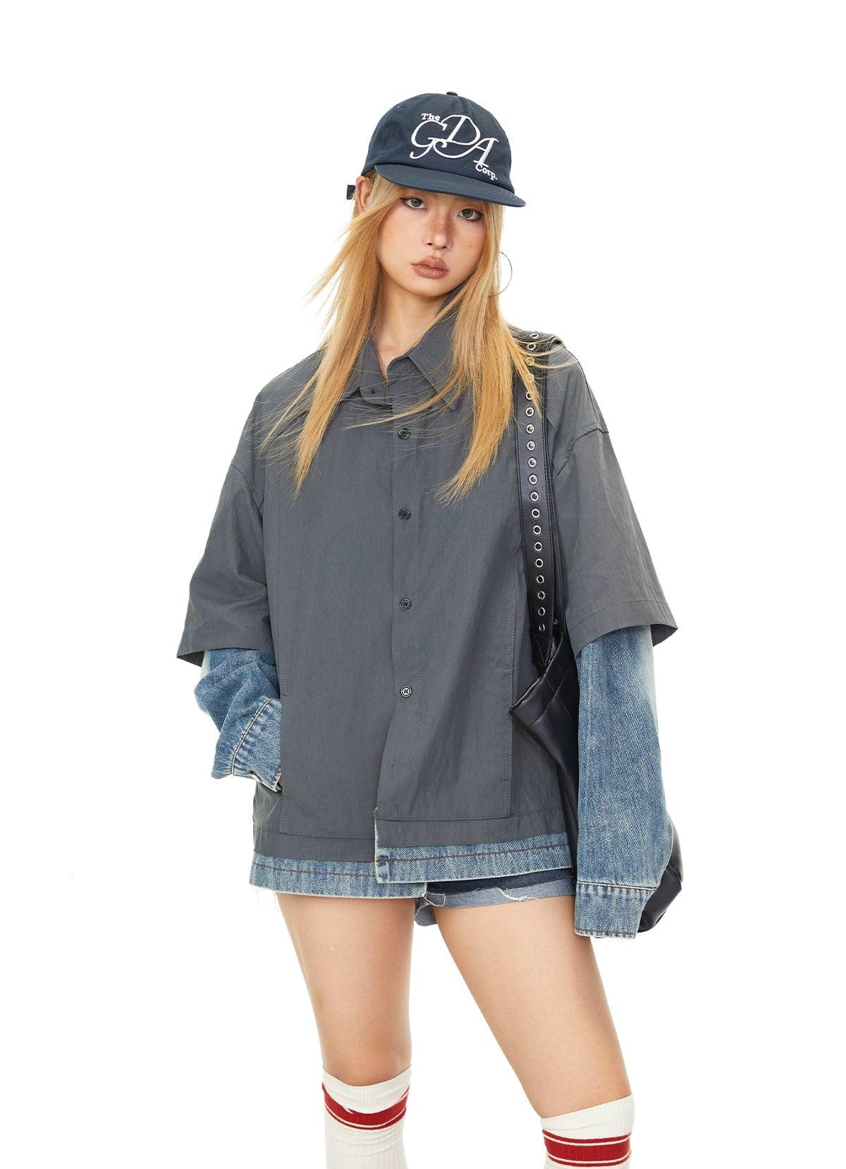 BB Shirt Layered Denim Jacket-korean-fashion-Jacket-BB's Closet-OH Garments