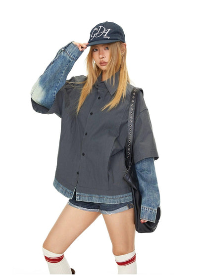 BB Shirt Layered Denim Jacket-korean-fashion-Jacket-BB's Closet-OH Garments