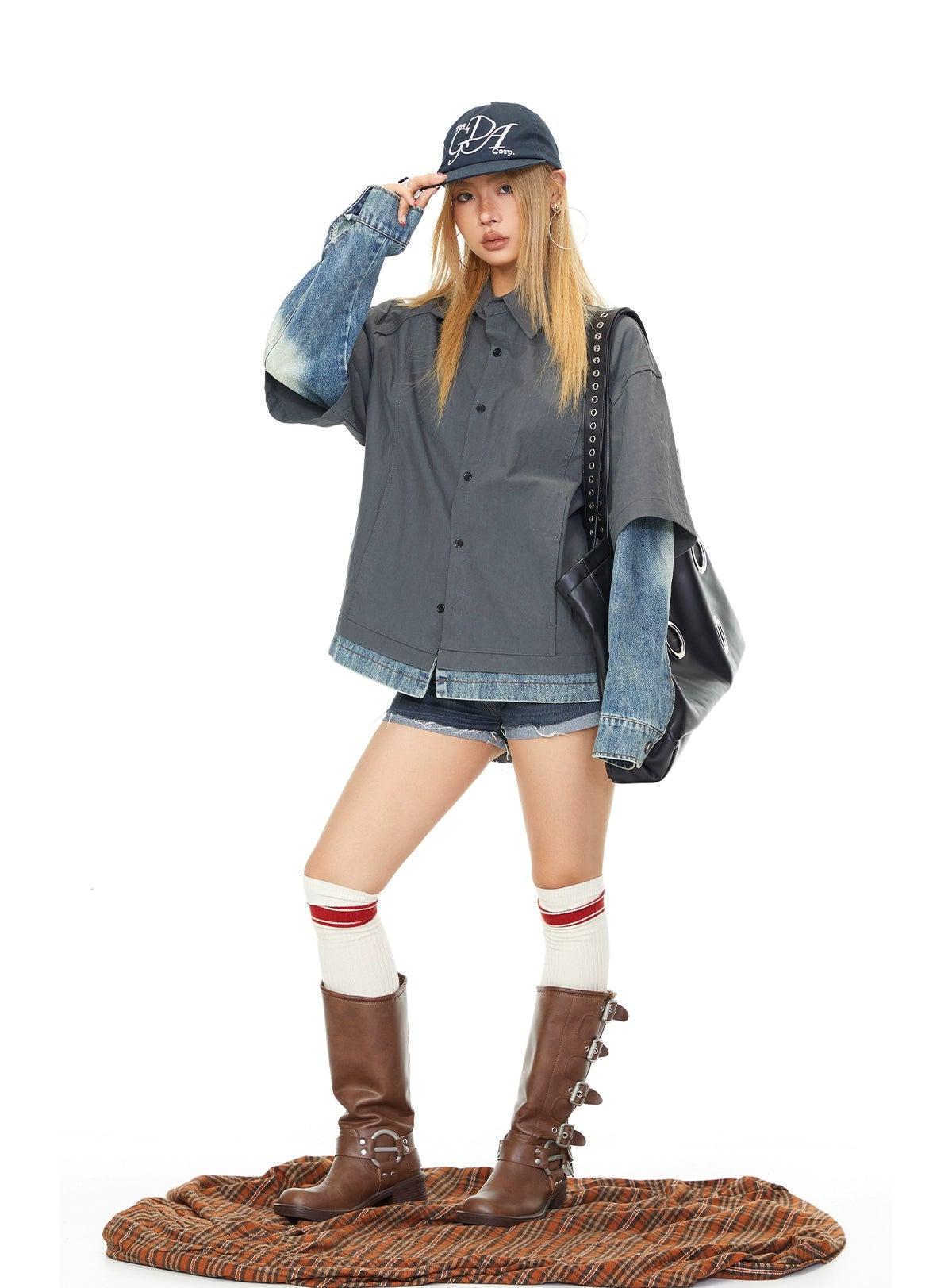 BB Shirt Layered Denim Jacket-korean-fashion-Jacket-BB's Closet-OH Garments