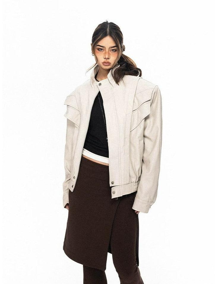 BB Shoulder Pad PU Leather Jacket-korean-fashion-Jacket-BB's Closet-OH Garments