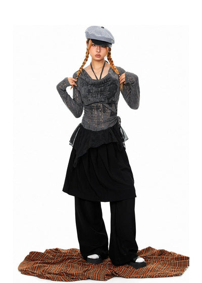 BB Skirt Layer Detail Pants-korean-fashion-Pants-BB's Closet-OH Garments