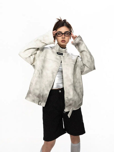 BB Slant Pocket Smudged PU Leather Jacket-korean-fashion-Jacket-BB's Closet-OH Garments