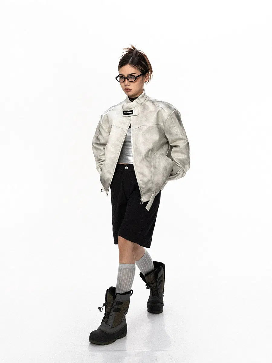 BB Slant Pocket Smudged PU Leather Jacket-korean-fashion-Jacket-BB's Closet-OH Garments