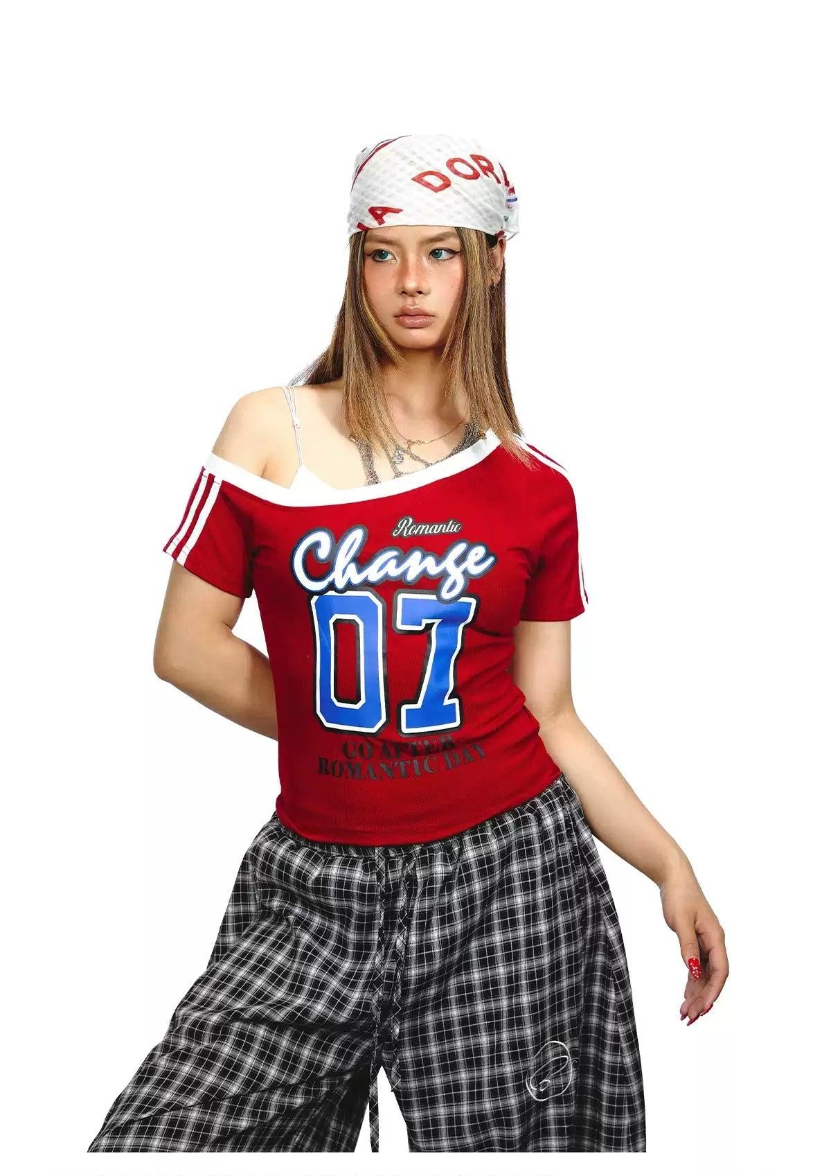 BB Slant Shoulder Lettered T-Shirt-korean-fashion-T-Shirt-BB's Closet-OH Garments