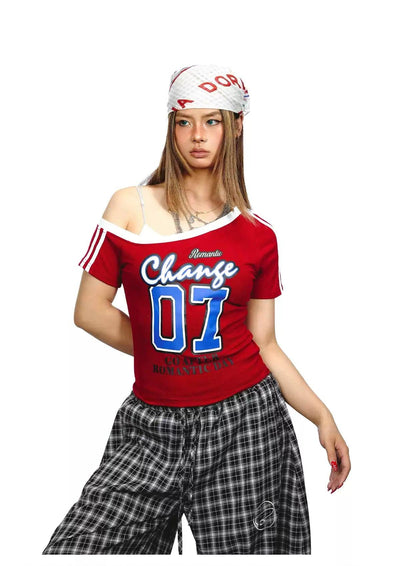 BB Slant Shoulder Lettered T-Shirt-korean-fashion-T-Shirt-BB's Closet-OH Garments