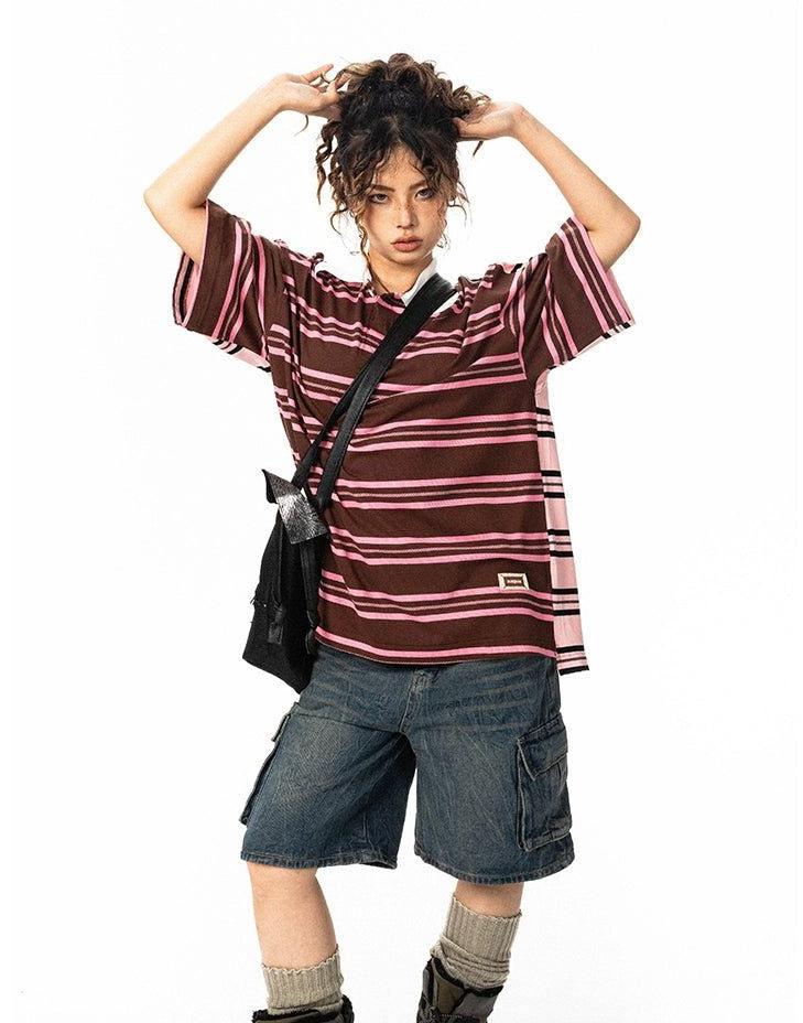 BB Spliced Back Striped T-Shirt-korean-fashion-T-Shirt-BB's Closet-OH Garments