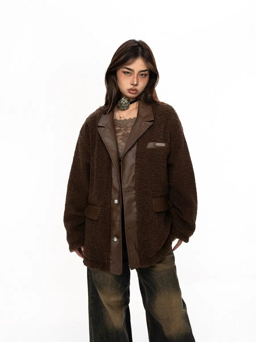 BB Spliced PU Leather Fuzzy Blazer-korean-fashion-Blazer-BB's Closet-OH Garments