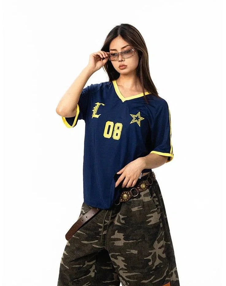 BB Sports Style V-Neck T-Shirt-korean-fashion-T-Shirt-BB's Closet-OH Garments