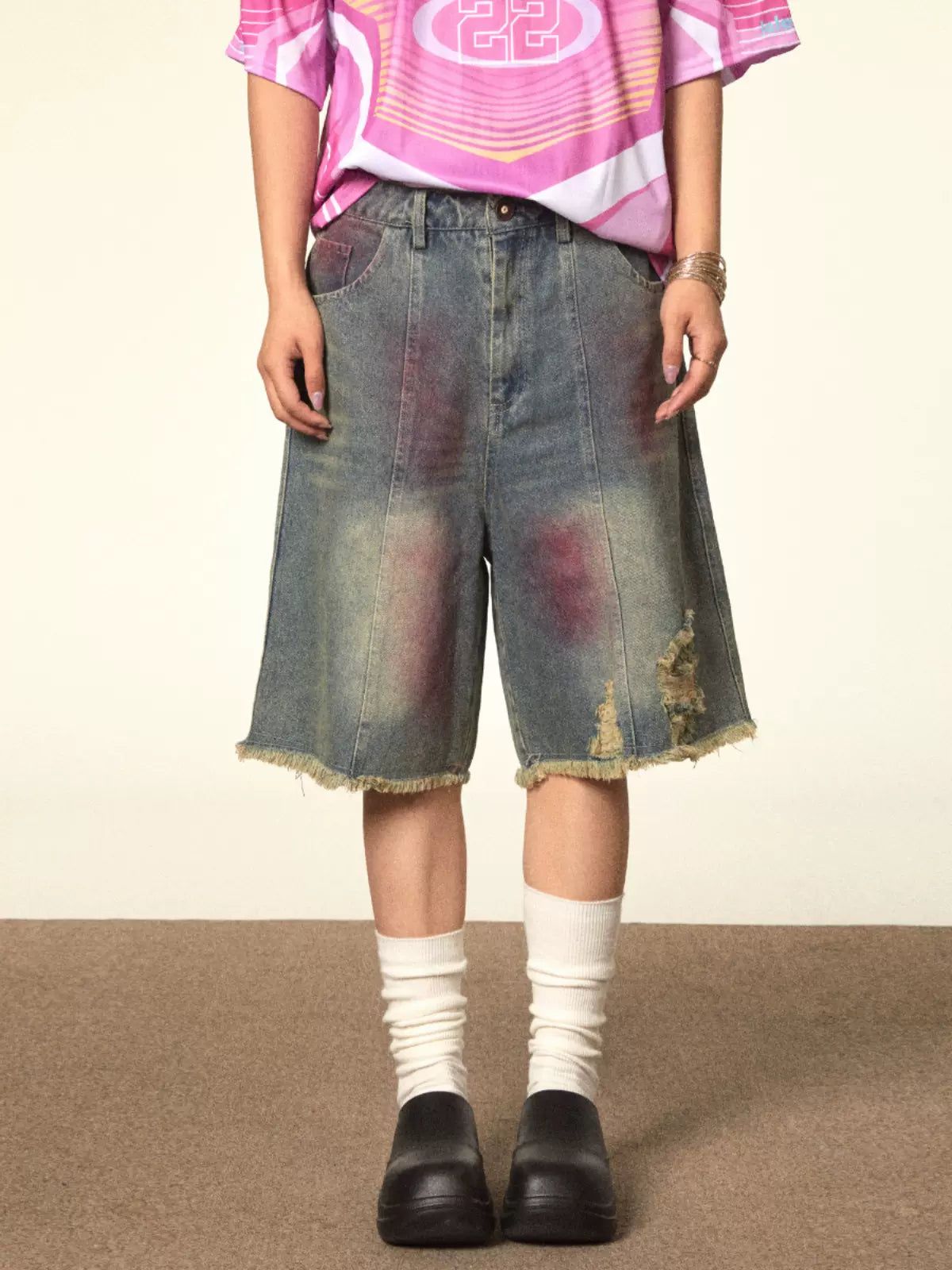 BB Sprayed Color Ripped Denim Shorts-korean-fashion-Shorts-BB's Closet-OH Garments