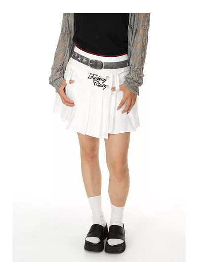 BB Stitched Belt Print Pleated Skirt-korean-fashion-Skirt-BB's Closet-OH Garments