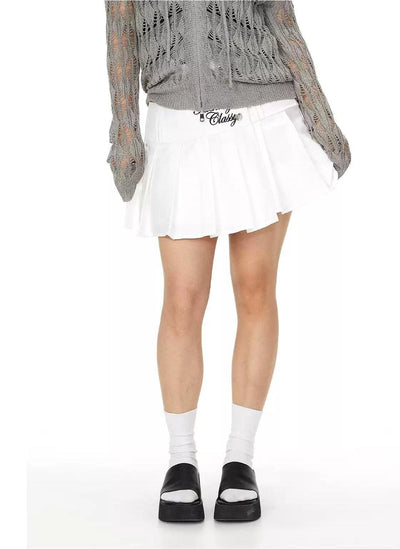 BB Stitched Belt Print Pleated Skirt-korean-fashion-Skirt-BB's Closet-OH Garments