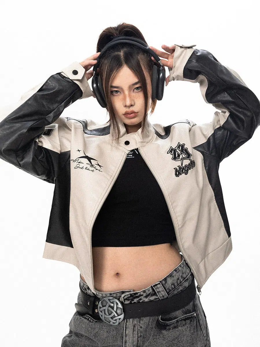 BB Stitched Contrast Faux Leather Jacket-korean-fashion-Jacket-BB's Closet-OH Garments