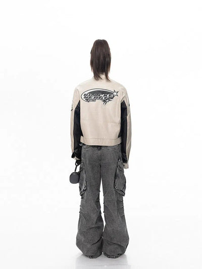 BB Stitched Contrast Faux Leather Jacket-korean-fashion-Jacket-BB's Closet-OH Garments