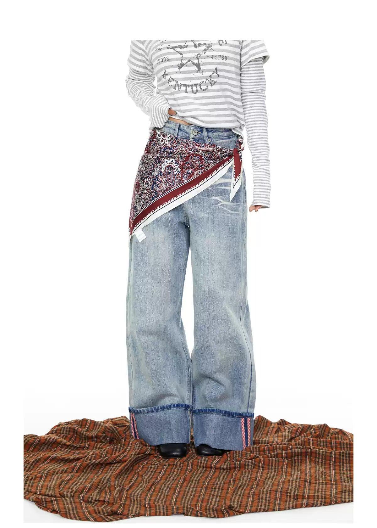 BB Straight Leg Folded Hem Jeans-korean-fashion-Jeans-BB's Closet-OH Garments