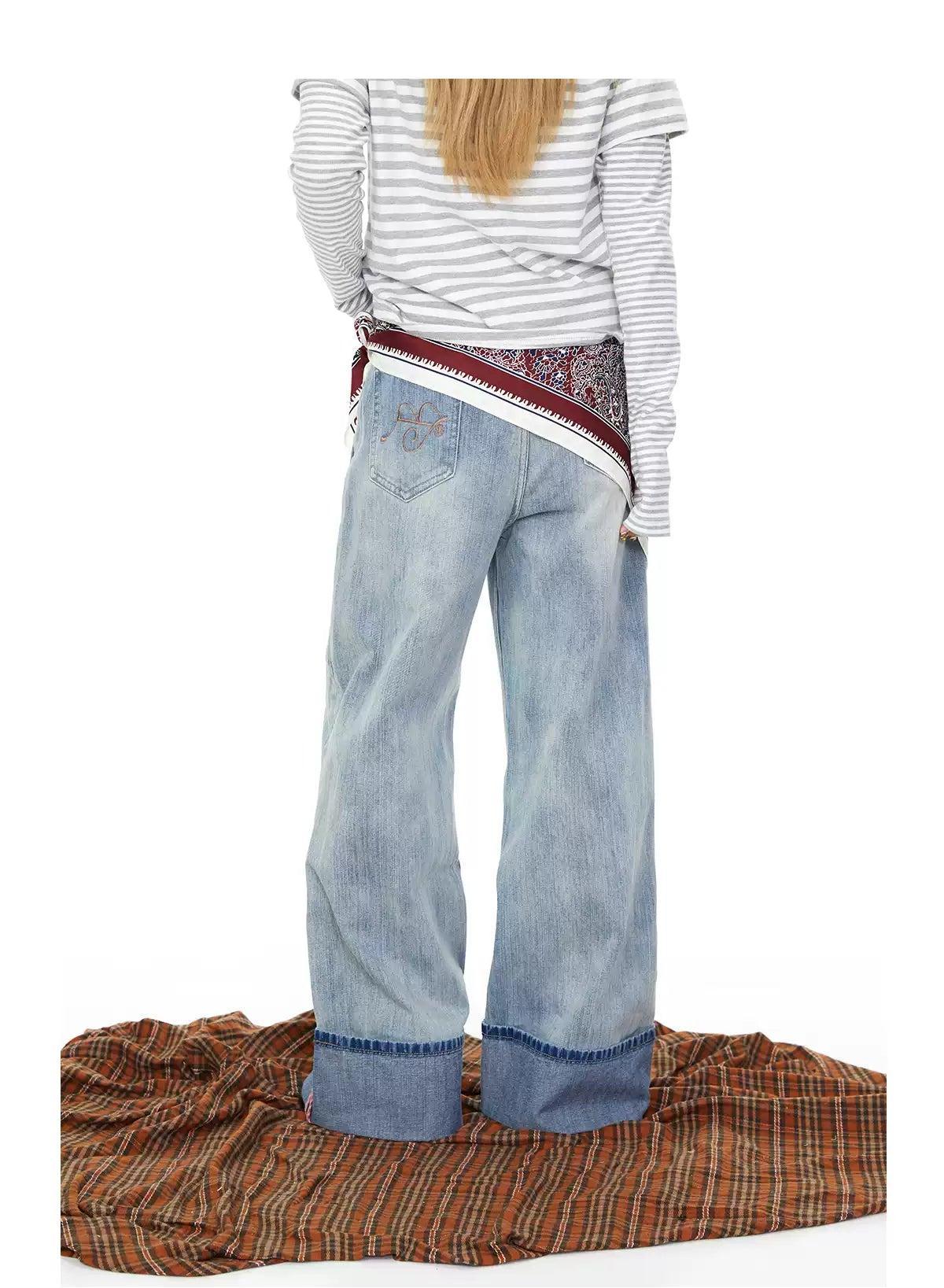 BB Straight Leg Folded Hem Jeans-korean-fashion-Jeans-BB's Closet-OH Garments
